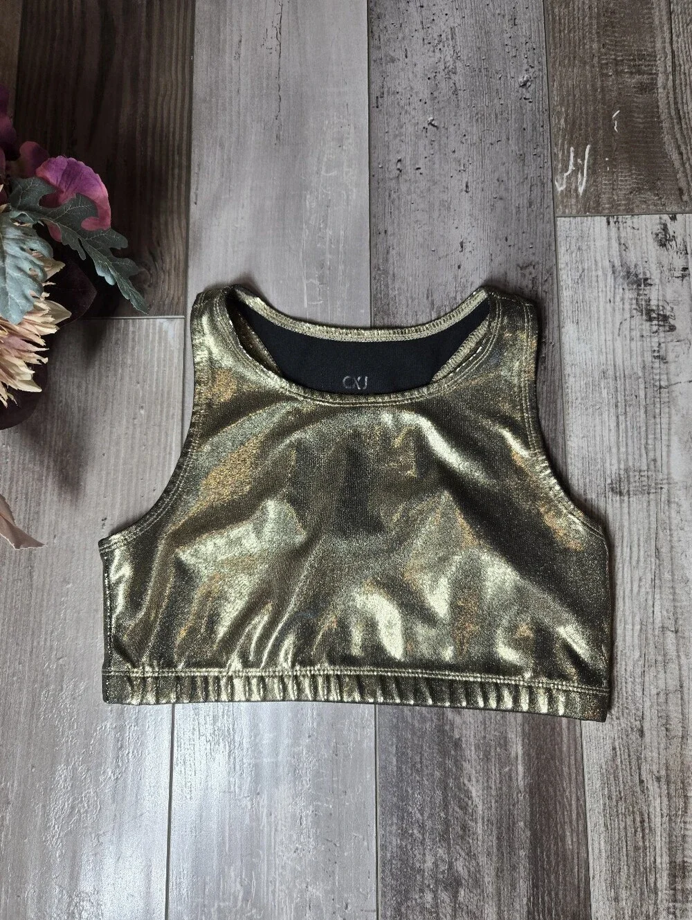 Justice Girls Metallic Cropped Gold Tank Top Size 12 NWOT